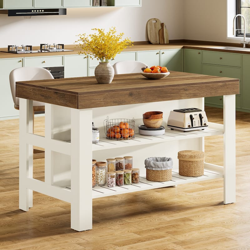 Kitchen Island with Seating and Storage Shelves