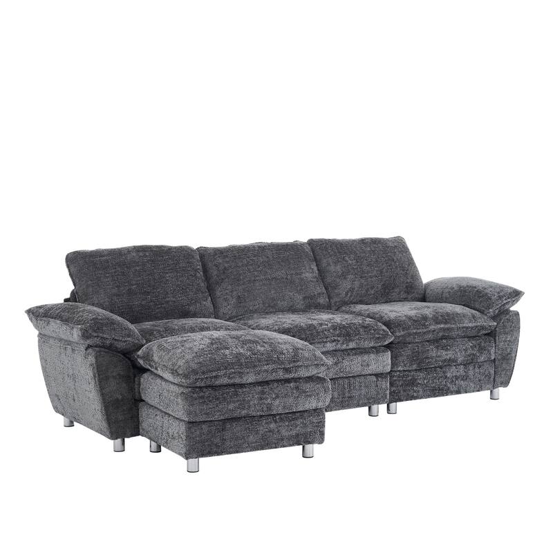 Modern Upholstered Deep 3-Seat Sofa Couch with Ottoman