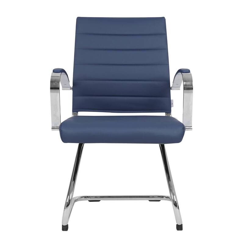 Benmar Modern Leather Office Chair with Stainless Steel Sled Base, Floor Caps, Ergonomic Desk Chair for Home Office or Workspace