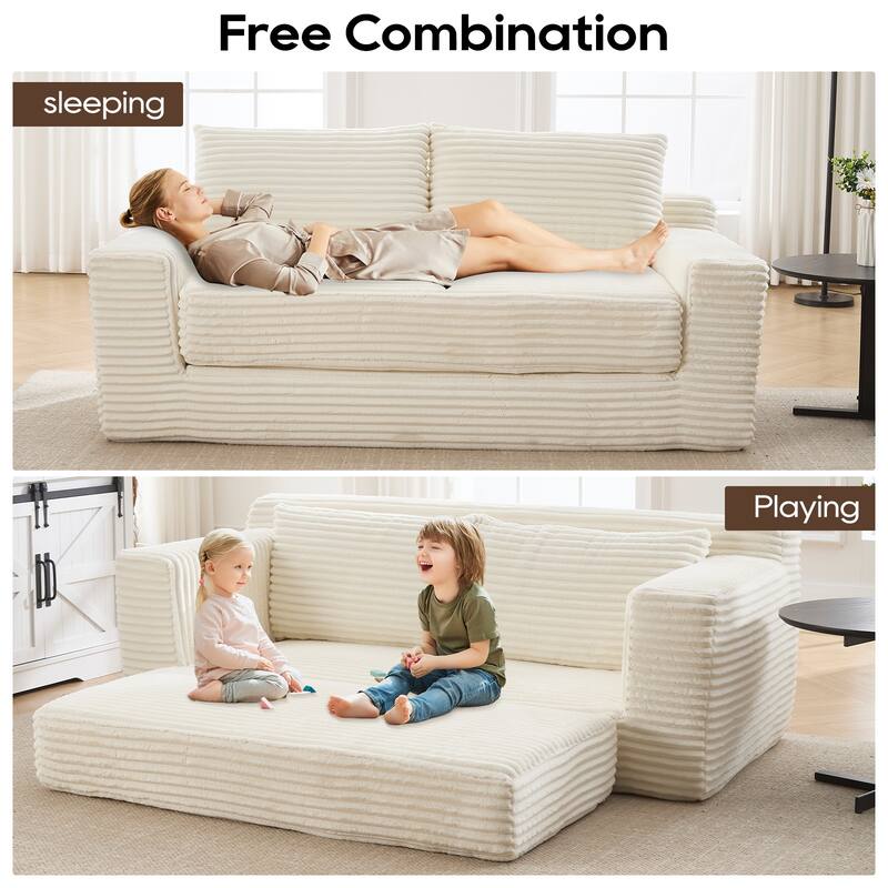 2-in-1 Loveseat Sofa Bed, Memory Foam Corduroy, No Assembly, Compact