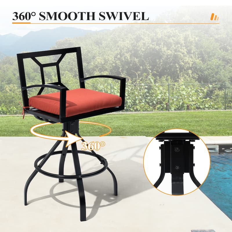 Outdoor Patio Barstool Swivel Aluminum Bar Stools with Sunbrella Fabric Cushion