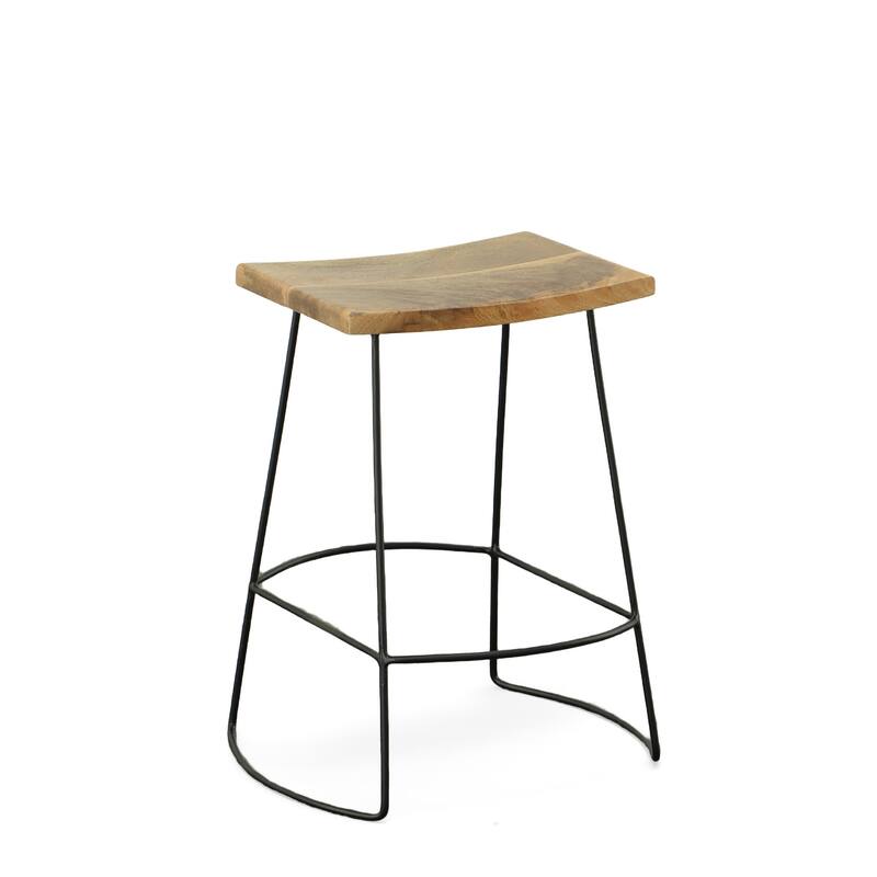 HomeRoots Set of Two 25" Natural And Black Steel Backless Counter Height Bar Chairs