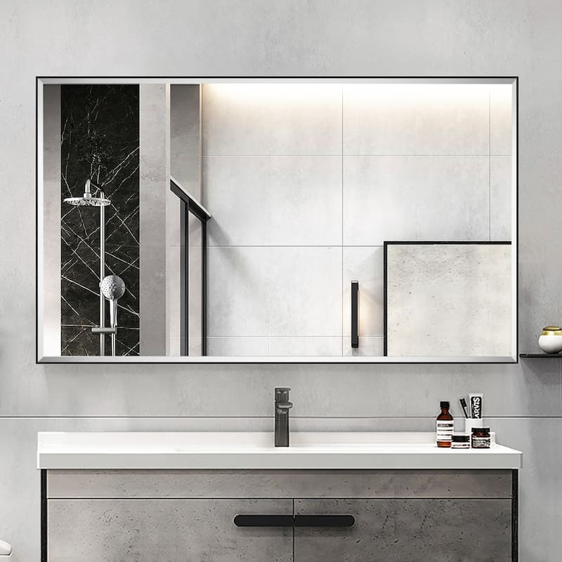 Rectangle Metal Framed Beveled Edge Bathroom Vanity Mirror - 40"W x 24"H - Black