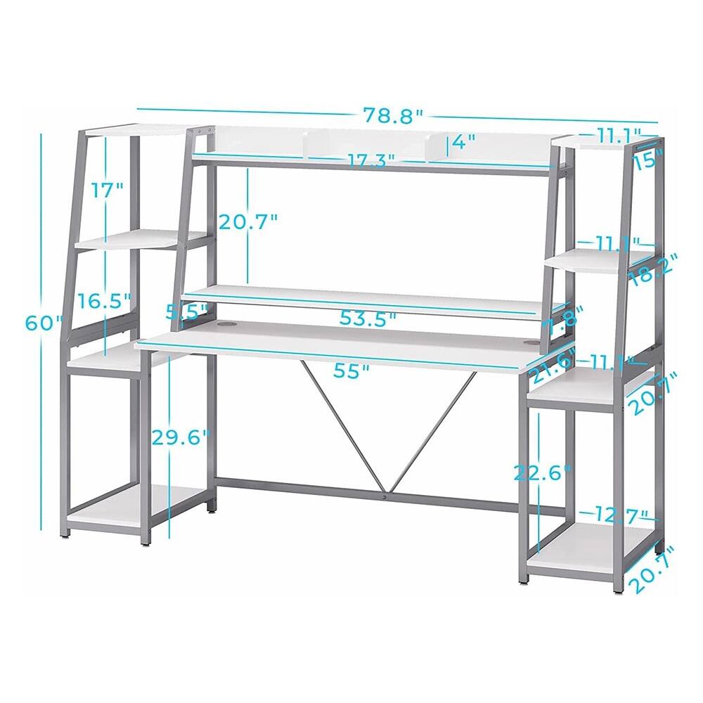 78.8'' Ergonomic Computer Gaming Desk Led Lights White Bed Bath