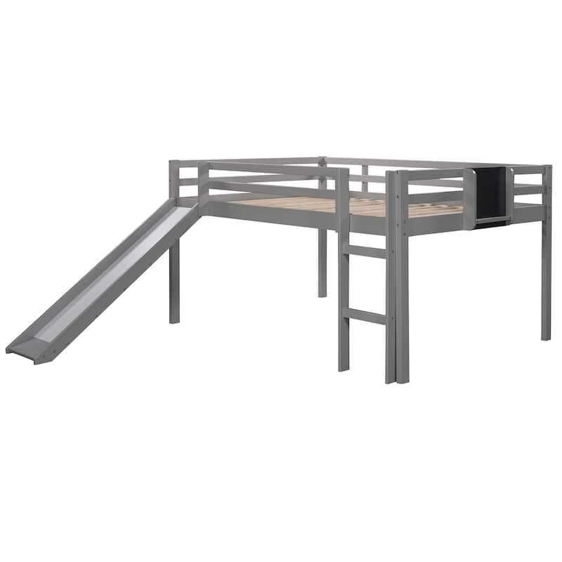Loft Bed Wood Bed with Slide, Stair and Chalkboard