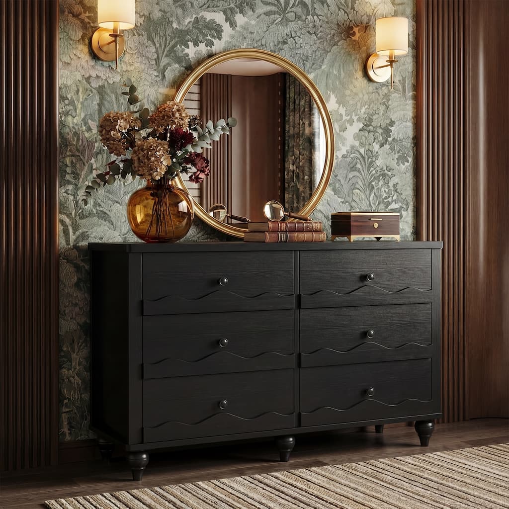 Narill Wave-Inspired 6-Drawer Dresser Closet Organizer, 43-In Chest of Drawers TV Stand