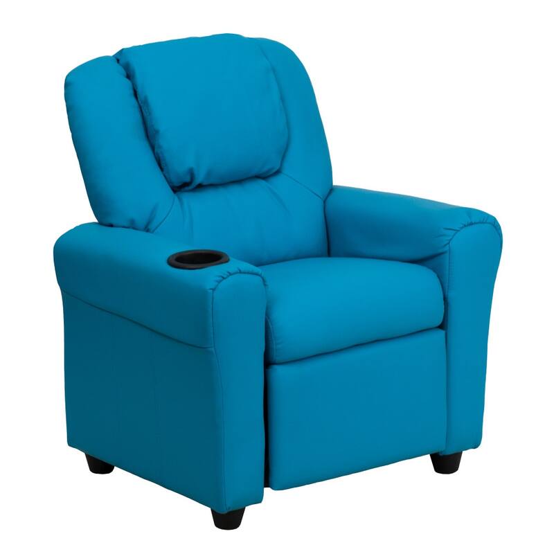 Contemporary Kids Recliner with Cup Holder and Headrest - 24"W x 21.5" - 36.5"D x 27"H - Turquoise Vinyl