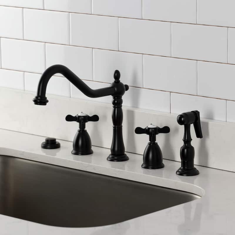 Kingston Brass Heritage Cross Kitchen Faucet with Side Spayer