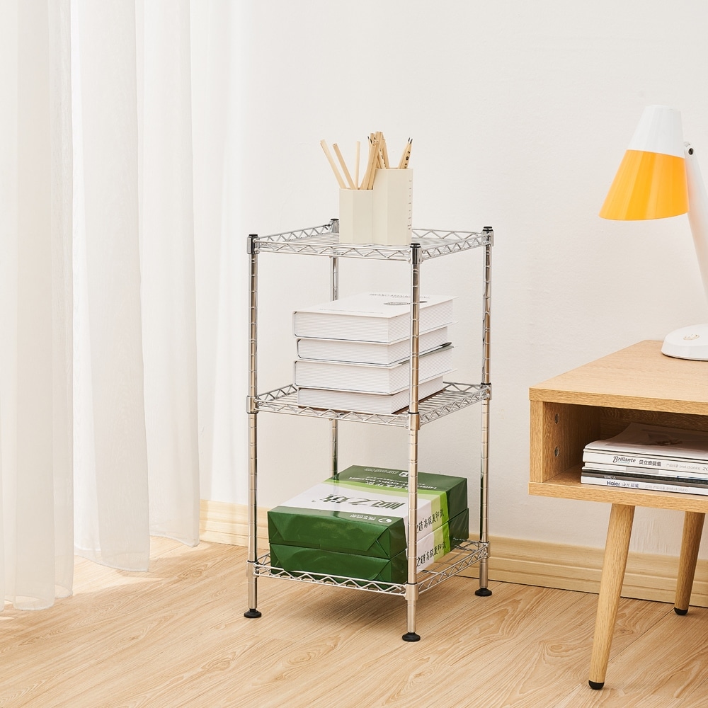 3-Tier Steel Wire Shelving Tower Silver