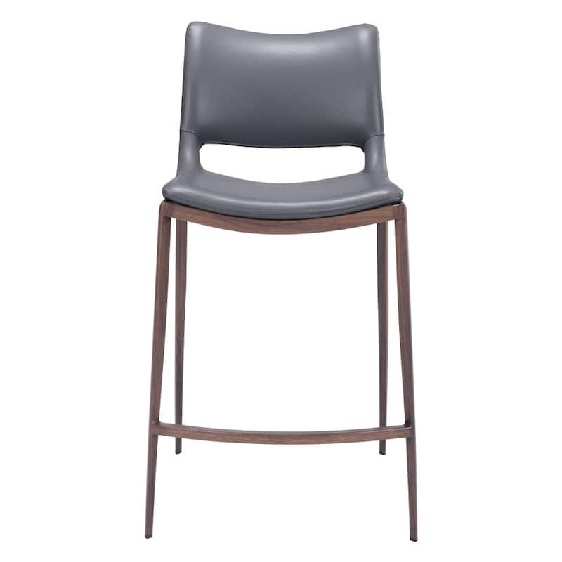 HomeRoots Set of Two 25" Dark Gray And Brown Faux Leather And Steel Low Back Counter Height Bar Chairs