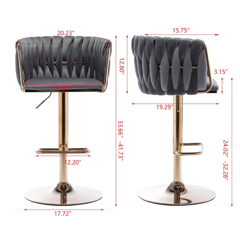 Counter Height Bar Stools Set of 2, Swivel Armless Chairs with Height Adjustable, Kitchen Island Chairs with Chrome Footrest