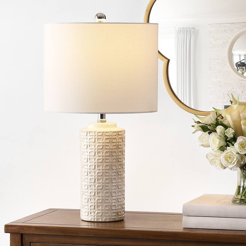 SAFAVIEH Lighting 24-inch Artef Ceramic Table Lamp (Set of 2) - Ivory - 13" x 13" x 24"