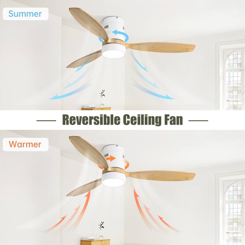 Flush Mount Ceiling Fan With Light ,Solid Wood Fan Blade