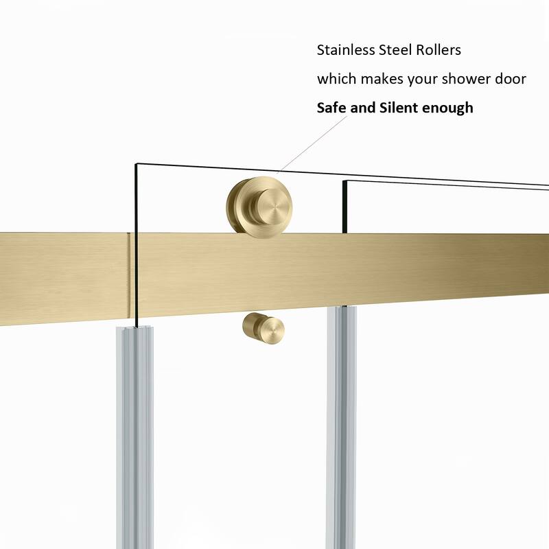 Spezia 56" W x 76" H Sliding Frameless Shower Enclosure,Brushed Gold