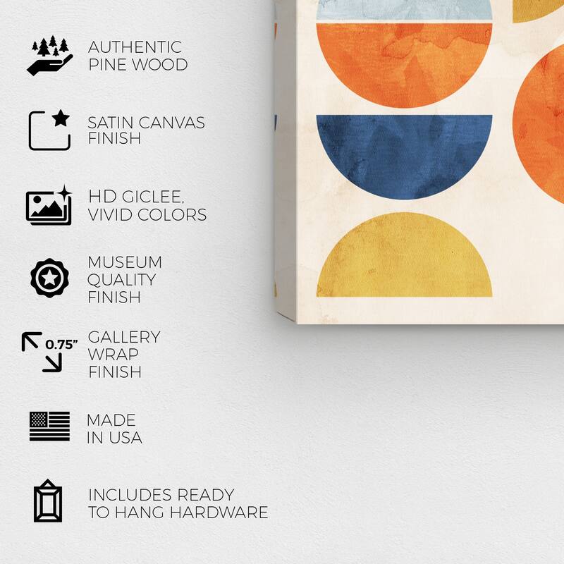 Wynwood Studio Prints Abstract Suns Alligned Blue and Mid-Century Modern Wall Art Canvas Print