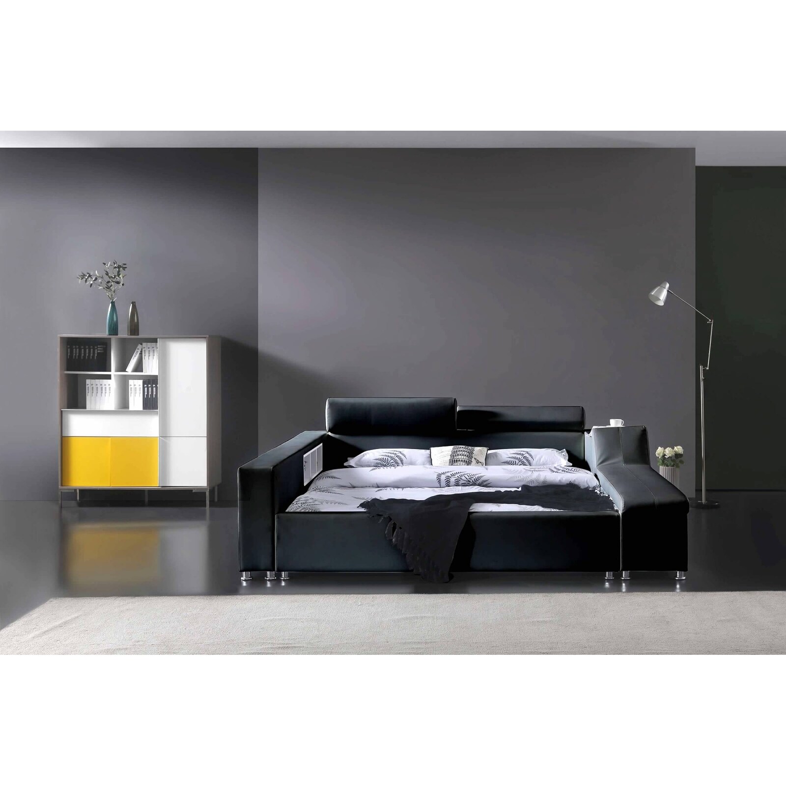 Greatime b2008 modern platform deals bed with siderail storage