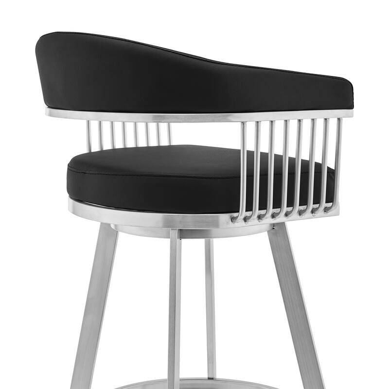 Bronson Brushed Stainless Steel Upholstered Bar Height Swivel Stool with Arms
