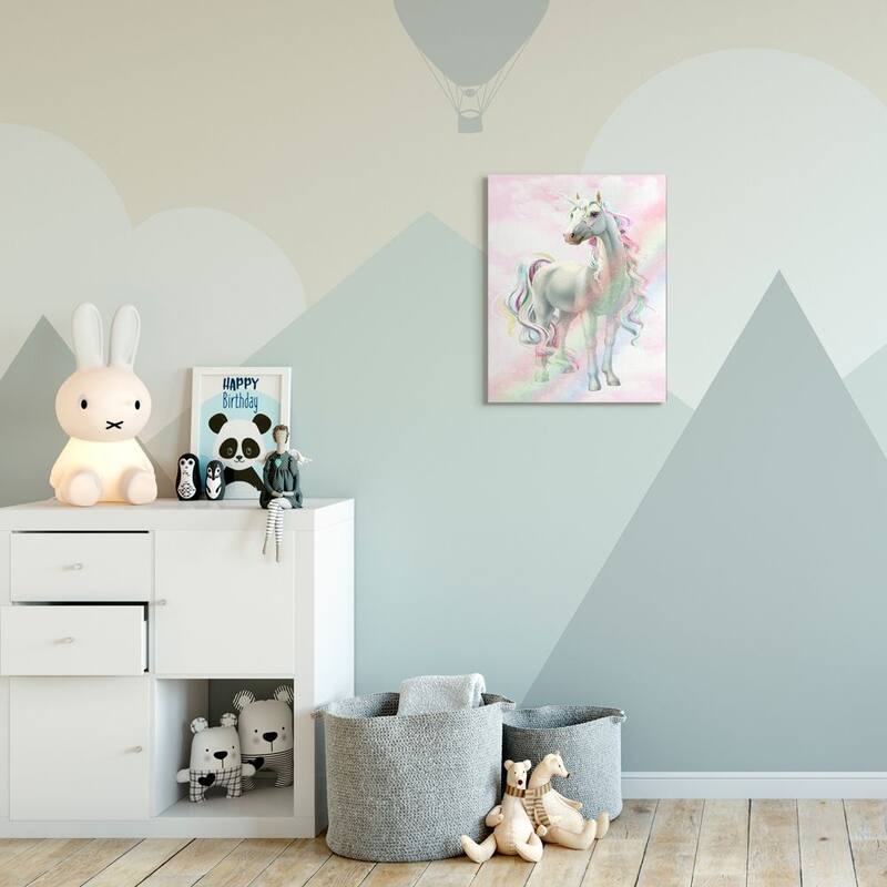 Stupell Unicorn Rainbow Clouds Pink Children's Dream Fantasy Canvas Wall Art