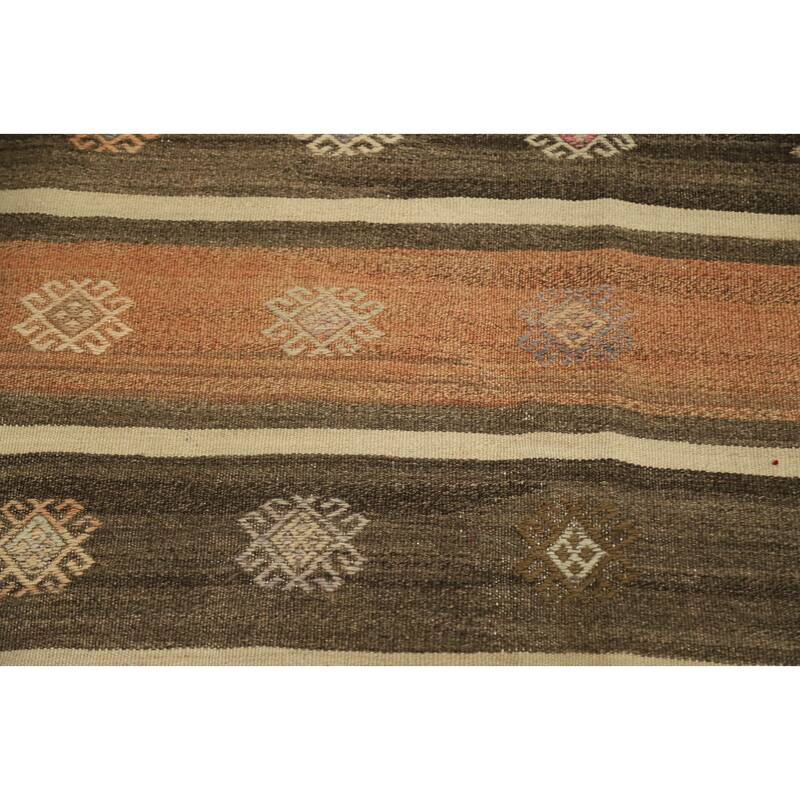 Hand Woven Oriental 100% Wool Carpet Southwestern Tribal Brown Kilim Area Rug - 10' 7'' X 5' 9''