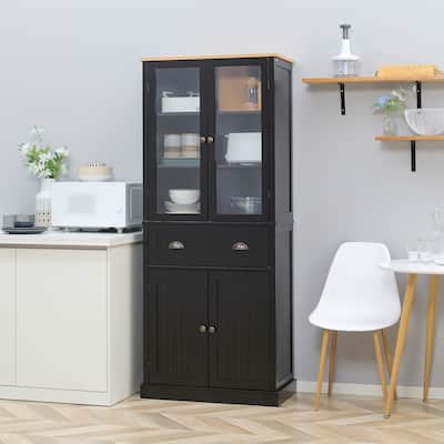 HOMCOM Freestanding Kitchen Pantry, 5-tier Storage Cabinet with Adjustable Shelves and Drawer, Black