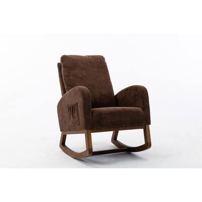 Glider Rocking Chair with Padded Seat, Lounge Armchair with Side Pocket, High Back Reading Chair with Wooden Legs