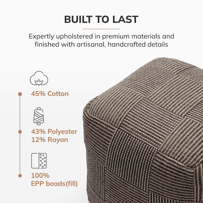 Jani 20-inch Ottoman Pouf - Handcrafted Handmade Ottoman for Seating, Footrest, Home Decor for Living Room, Bedroom