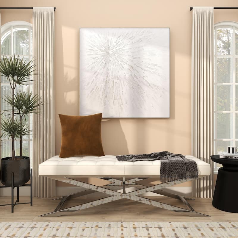 Canvas Starburst Abstract Metallic Living Room Framed Wall Art with Silver Foil Accents - White - CosmoLiving by Cosmopolitan