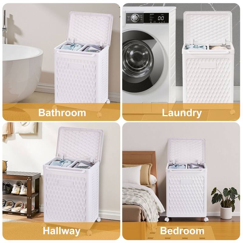 VECELO Laundry Hamper with Wheels and Lid For Small Spaces Rolling Laundry Bin for Laundry Rooms Bathrooms Bedrooms and Gyms