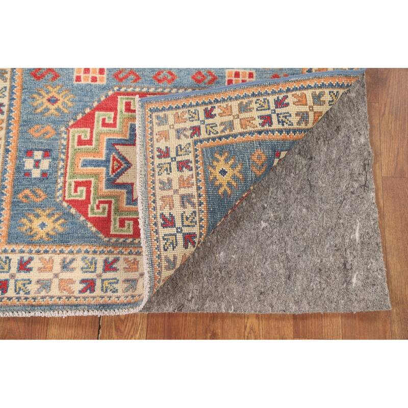 Light Blue Kazak Accent Rug Handmade Wool Carpet - 2'7" x 4'3"