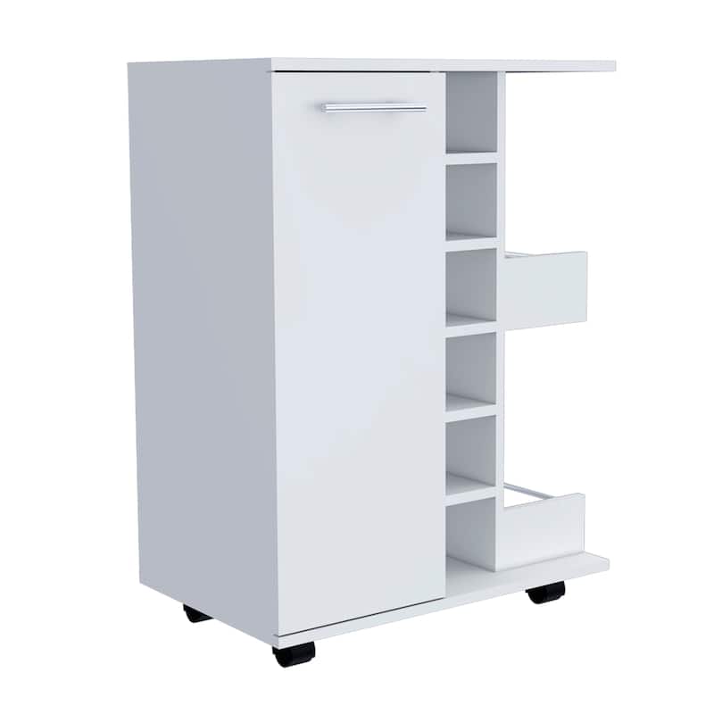 Tennessee Bar Cart, One Cabinet With Division, Six Cubbies For liquor, Two Shelves