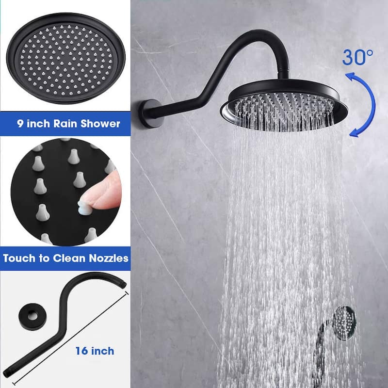 YASINU Antique Shower Faucet-Sets Fixtures, 9 inch Wall Rain Head with Handheld Spray and Body Jets