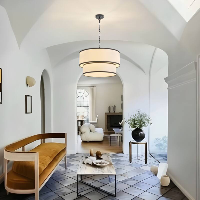 Starsky 5-Light White Fabric Drum Chandelier