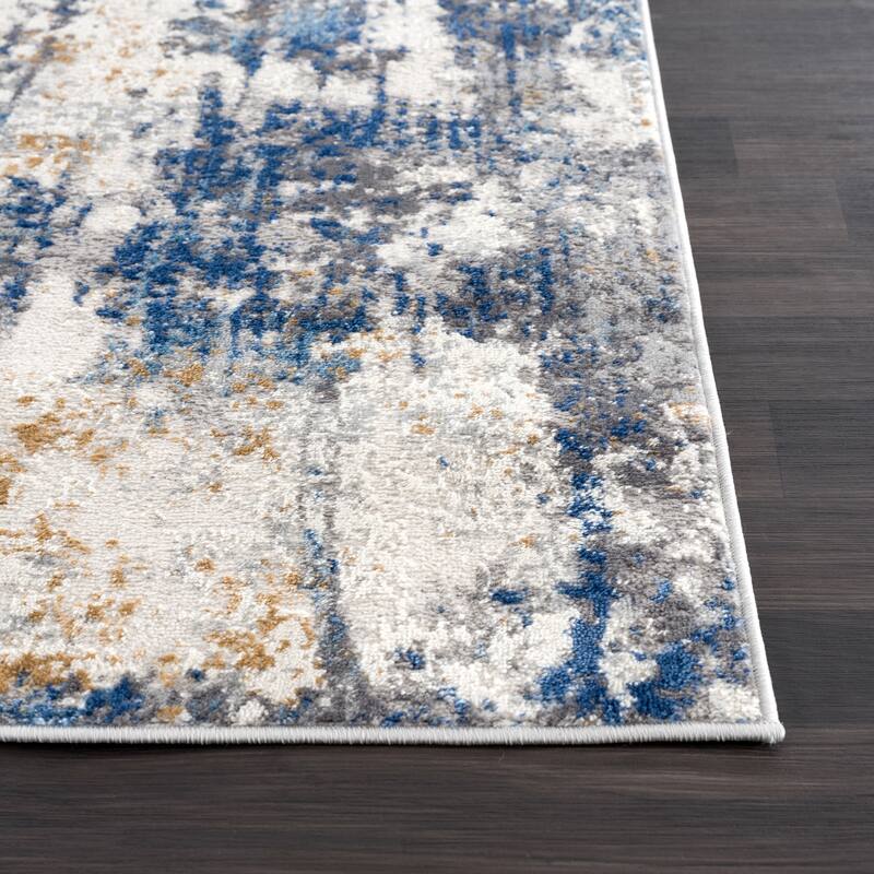 Abani Dune Contemporary Grey and Blue Distressed Indoor Area Rug