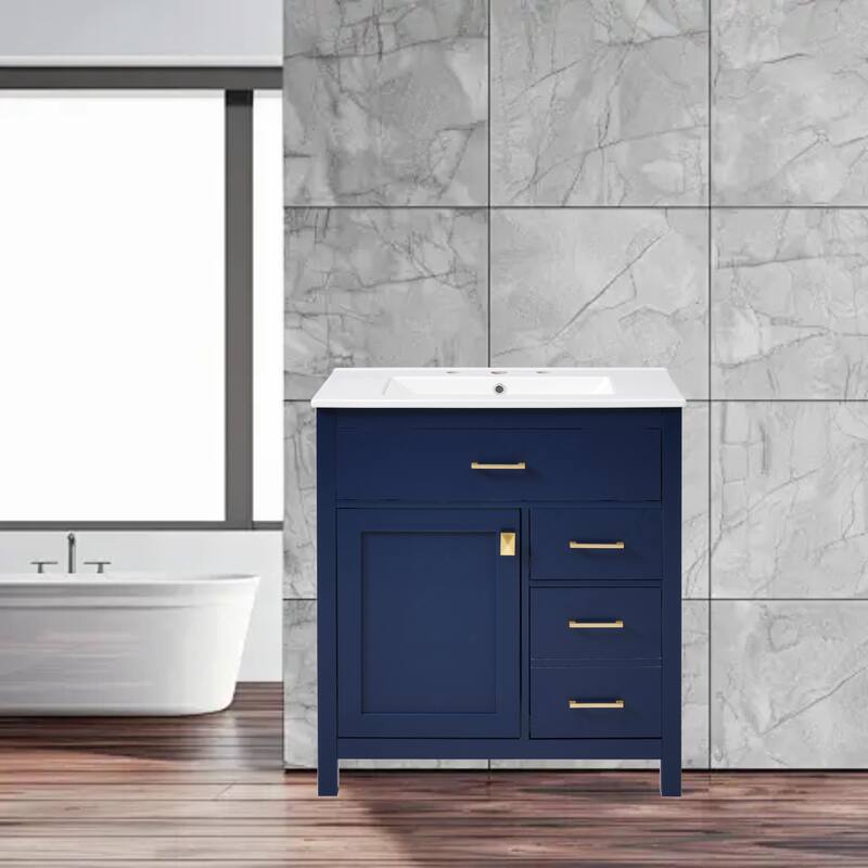 Compact 30" Bathroom Vanity with Ceramic Sink, Ample Storage, Soft-Close Features for Small Spaces