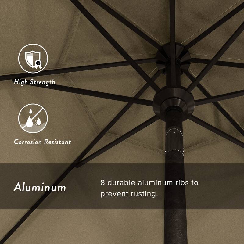 California Umbrella 7.5' Round Crank Lift Push Button Tilt Bronze Aluminum Patio Umbrella with Sunbrella Cilantro Fabric