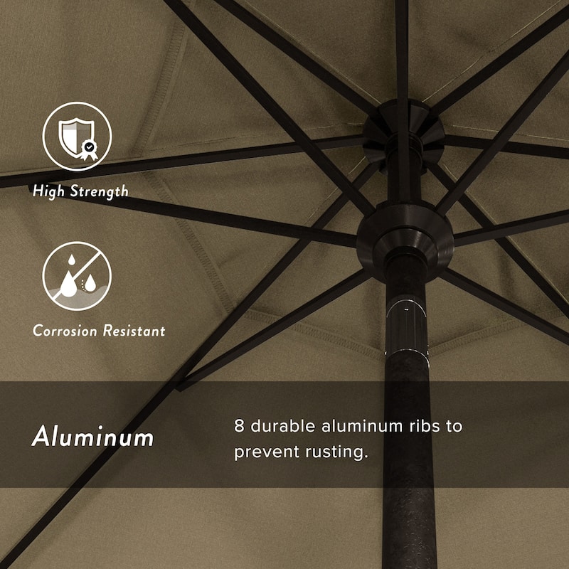 California Umbrella 9' Round Crank Lift Push Button Tilt Bronze Aluminum Patio Umbrella Sunbrella
