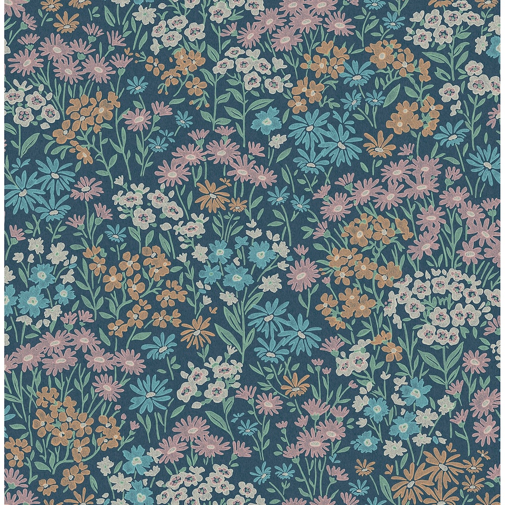 Ditsy Dark Blue Daisies Wallpaper