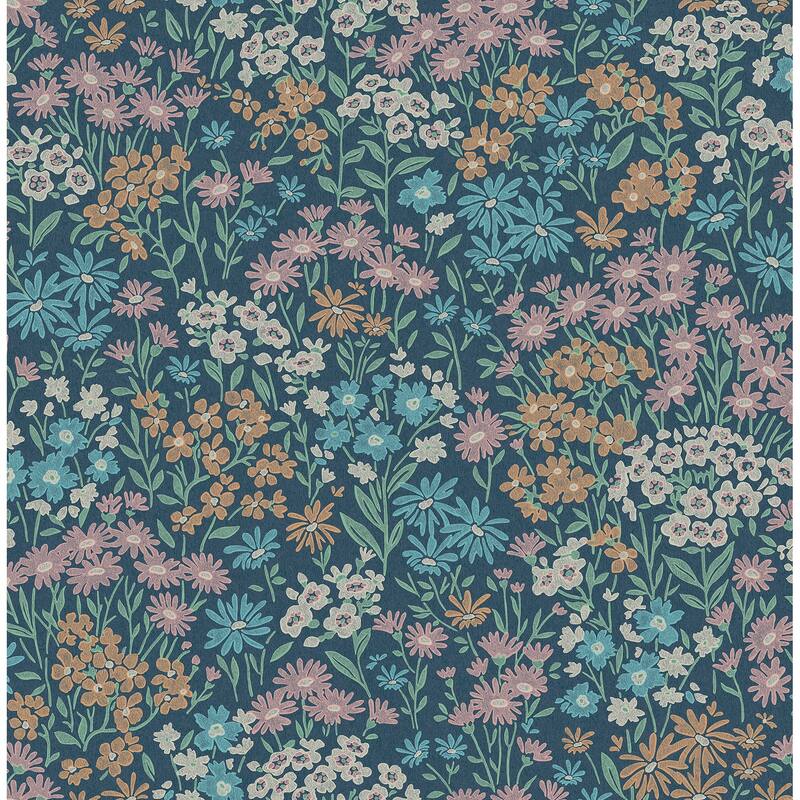 Ditsy Dark Blue Daisies Wallpaper