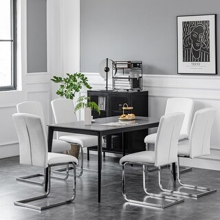 Set of 2 White Modern Dining Chairs with Faux Leather Upholstered Side ...