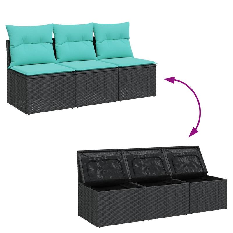 vidaXL Patio Furniture with Cushions Seating Poly Rattan Brown/Gray/Black - 67.7 x 24.4 x 27.7