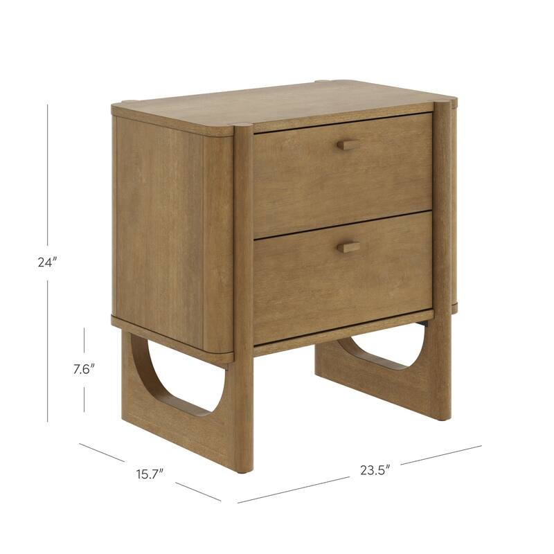 Solace Mid Century Modern 2-Drawer Nightstand with Solid Wood Frame and Rounded Details