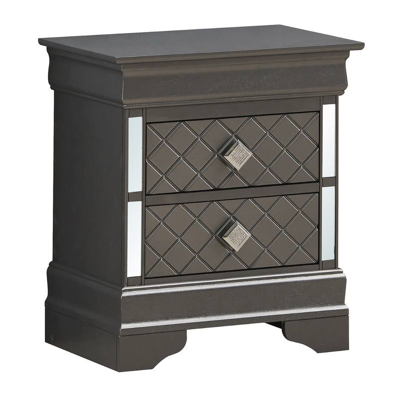 Mirrored 2-Drawer Wooden Nightstand - 24" - Black