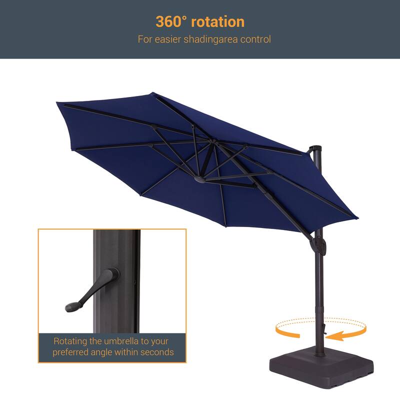 BONOSUKI 11-ft 360-degree Rotating Cantilever Patio Umbrella with Base