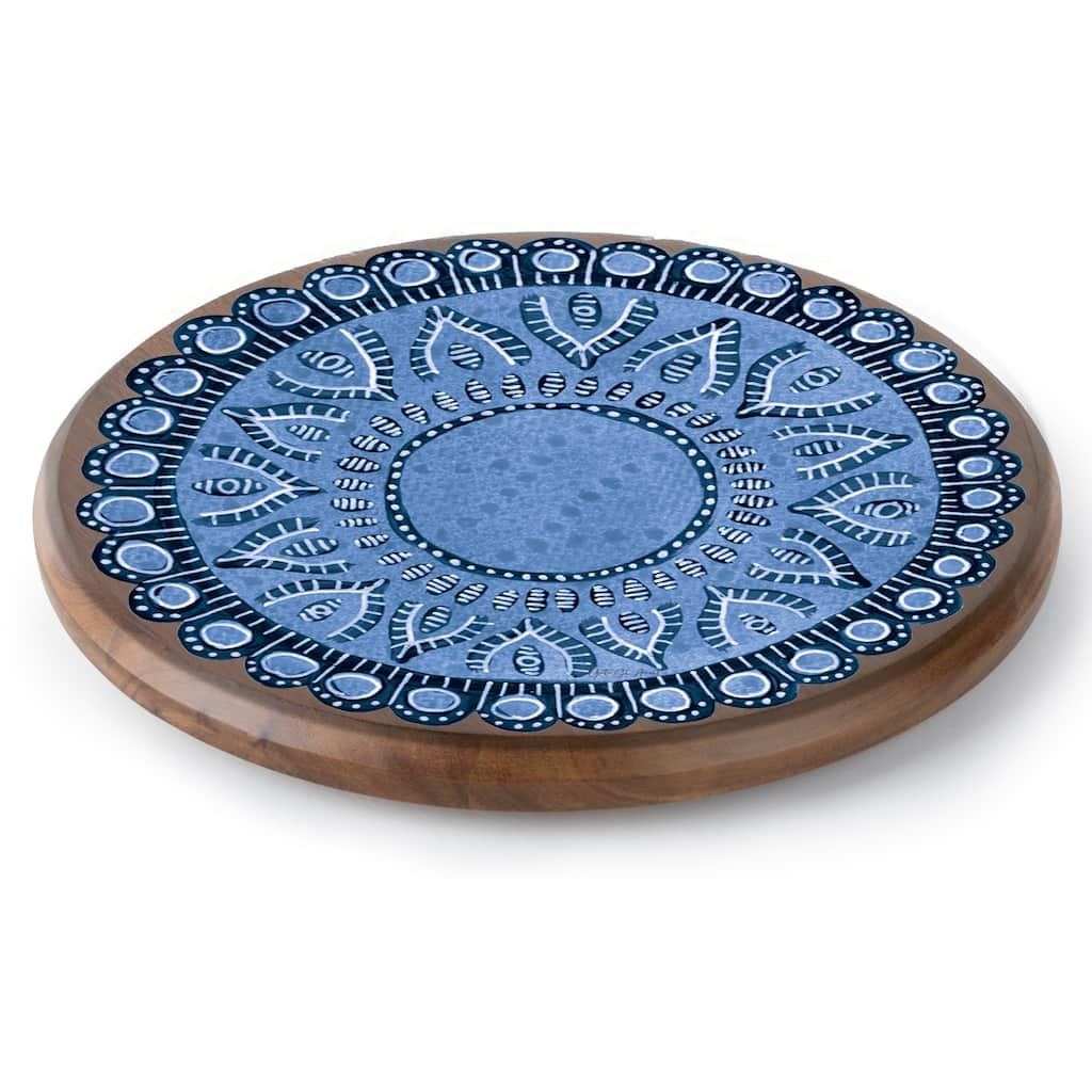 Mandala Round Acacia Wood Lazy Susan Turntable 14" Diameter for Serving Kitchen Organization Condiment Caddy