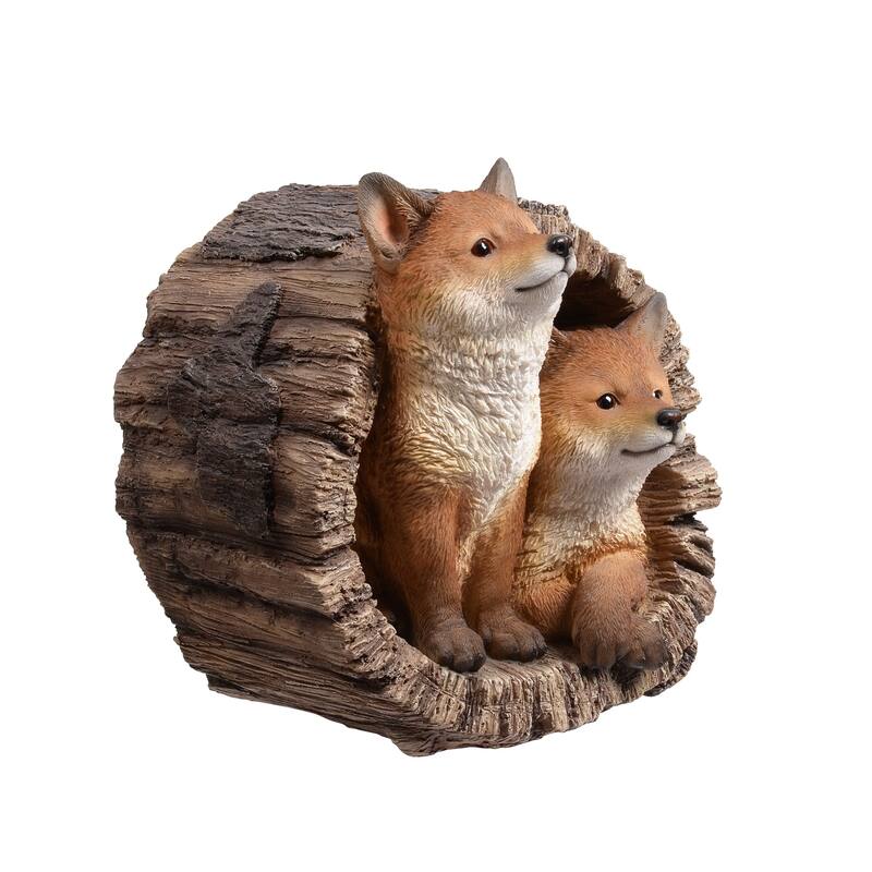 Fox Couple in Stump Outdoor Garden Statue - 11.5"