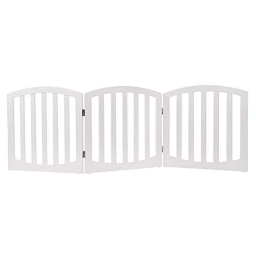 Arf pets Free Standing Wood Dog Gate, Step Over Pet Fence, 3 Panel 360° configurable,24" Tall, Foldable, Adjustable - White