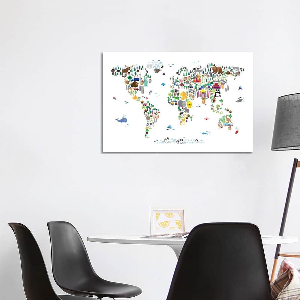 iCanvas "Animal Map of The World" by Michael Tompsett Canvas Print