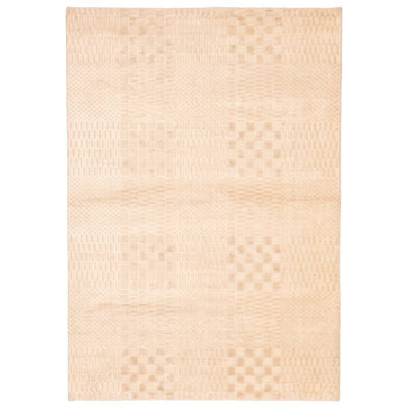 ECARPETGALLERY Hand Loomed Loreto Cream Viscose Rug - 5'5 x 8'0