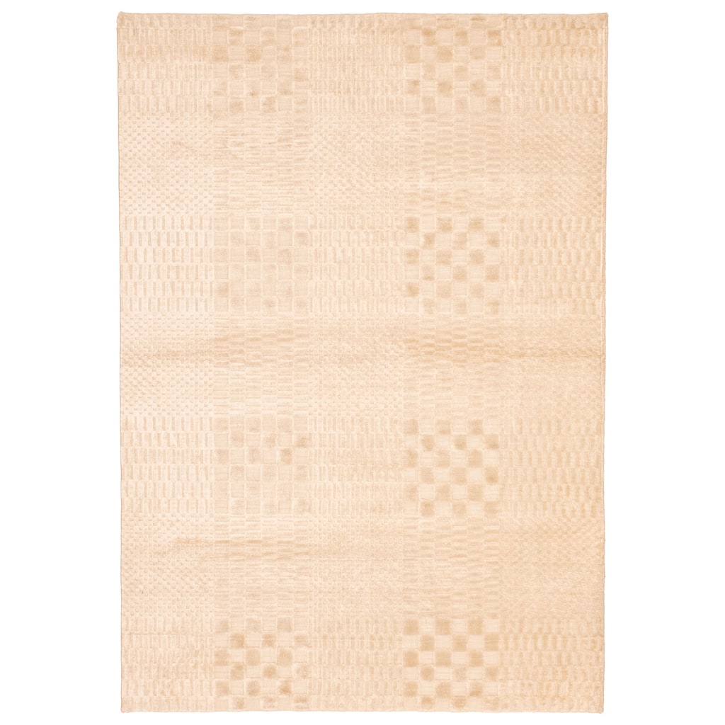 ECARPETGALLERY Hand Loomed Loreto Cream Viscose Rug - 5'5 x 8'0