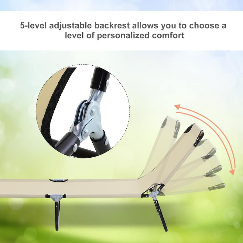 Outsunny Portable Outdoor Sun Lounger, Lightweight Folding Chaise Lounge Chair w/ 5-Position Adjustable Backrest for Beach